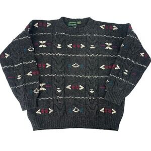 Embassy Row Shetland Wool Hand Cable Knit Sweater Mens XL Gray Grandpa Fisherman